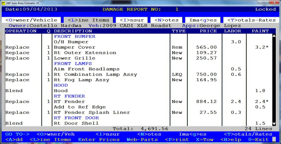 screenshot of Auto Body Estimator 33
